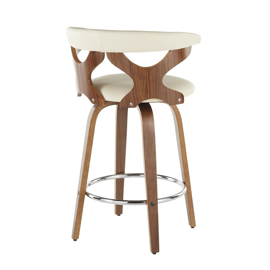 LumiSource Gardenia Counter Stool Set/2 | Mid-Century Walnut, Cream PU, Chrome | Kitchen Island & Breakfast Bar Seating | Model B26-GARD2-SWVRWLCR2
