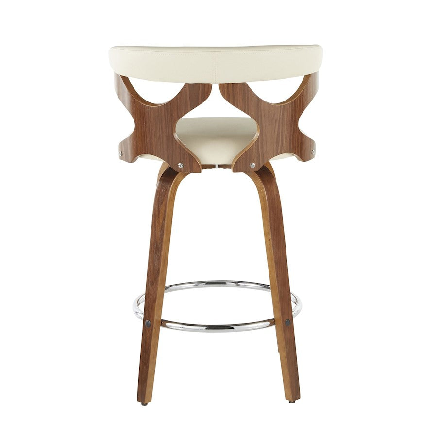 LumiSource Gardenia Counter Stool Set/2 | Mid-Century Walnut, Cream PU, Chrome | Kitchen Island & Breakfast Bar Seating | Model B26-GARD2-SWVRWLCR2