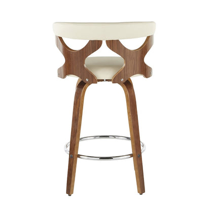 LumiSource Gardenia Counter Stool Set/2 | Mid-Century Walnut, Cream PU, Chrome | Kitchen Island & Breakfast Bar Seating | Model B26-GARD2-SWVRWLCR2
