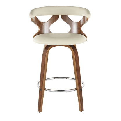 LumiSource Gardenia Counter Stool Set/2 | Mid-Century Walnut, Cream PU, Chrome | Kitchen Island & Breakfast Bar Seating | Model B26-GARD2-SWVRWLCR2