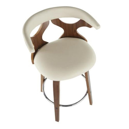LumiSource Gardenia Counter Stool Set/2 | Mid-Century Walnut, Cream PU, Chrome | Kitchen Island & Breakfast Bar Seating | Model B26-GARD2-SWVRWLCR2