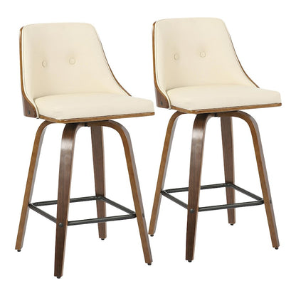 LumiSource Gianna Counter Stool Set/2 | Mid-Century Walnut, Cream PU, Black Metal | Kitchen Island & Breakfast Bar Seating | Model B26-GNN2-SWVXWLCR2