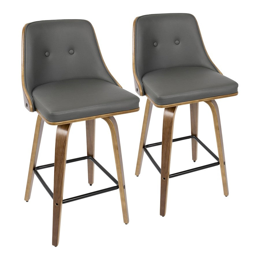 LumiSource Gianna Counter Stool Set/2 | Mid-Century Walnut, Grey PU, Black Metal | Kitchen Island & Breakfast Bar Seating | Model B26-GNN2-SWVXWLGY2