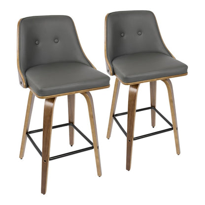 LumiSource Gianna Counter Stool Set/2 | Mid-Century Walnut, Grey PU, Black Metal | Kitchen Island & Breakfast Bar Seating | Model B26-GNN2-SWVXWLGY2