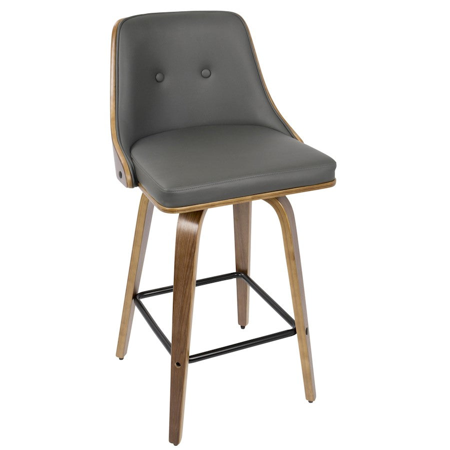 LumiSource Gianna Counter Stool Set/2 | Mid-Century Walnut, Grey PU, Black Metal | Kitchen Island & Breakfast Bar Seating | Model B26-GNN2-SWVXWLGY2