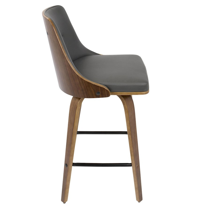 LumiSource Gianna Counter Stool Set/2 | Mid-Century Walnut, Grey PU, Black Metal | Kitchen Island & Breakfast Bar Seating | Model B26-GNN2-SWVXWLGY2