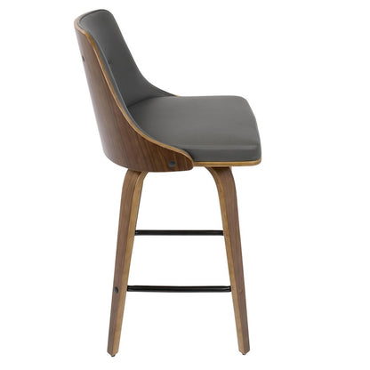 LumiSource Gianna Counter Stool Set/2 | Mid-Century Walnut, Grey PU, Black Metal | Kitchen Island & Breakfast Bar Seating | Model B26-GNN2-SWVXWLGY2
