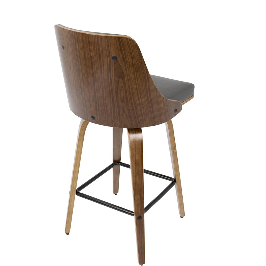 LumiSource Gianna Counter Stool Set/2 | Mid-Century Walnut, Grey PU, Black Metal | Kitchen Island & Breakfast Bar Seating | Model B26-GNN2-SWVXWLGY2