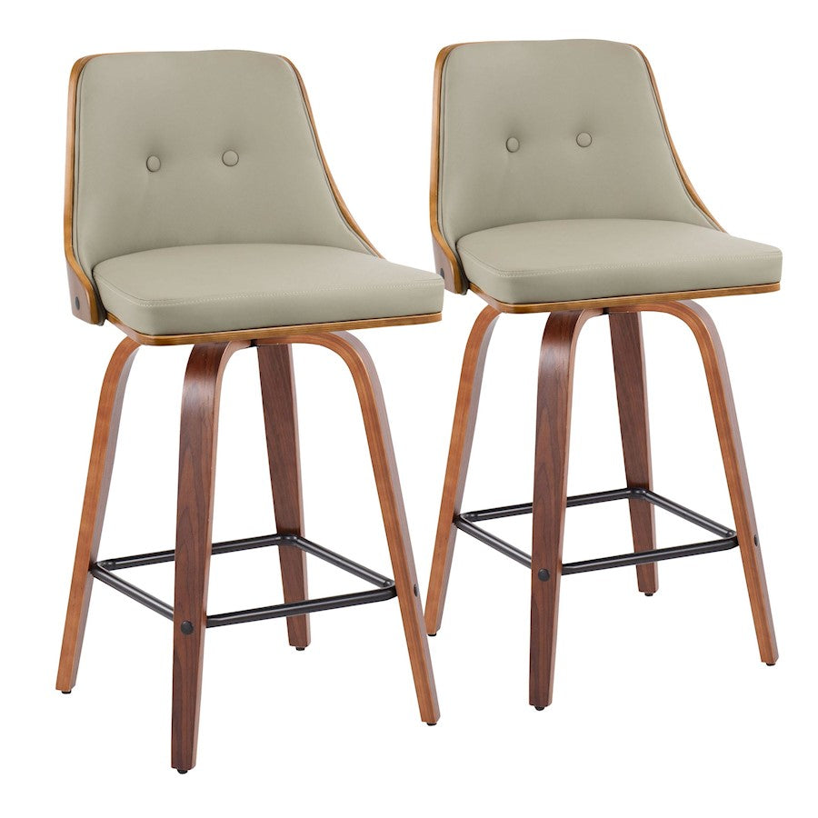 LumiSource Gianna Counter Stool Set/2 | Mid-Century Walnut Wood, Light Grey PU & Black Metal | Kitchen Island & Bar | Model B26-GNN2-SWVXWLLGY2