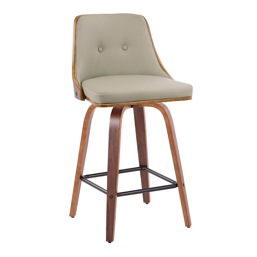 LumiSource Gianna Counter Stool Set/2 | Mid-Century Walnut Wood, Light Grey PU & Black Metal | Kitchen Island & Bar | Model B26-GNN2-SWVXWLLGY2