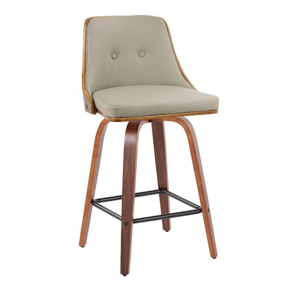 LumiSource Gianna Counter Stool Set/2 | Mid-Century Walnut Wood, Light Grey PU & Black Metal | Kitchen Island & Bar | Model B26-GNN2-SWVXWLLGY2