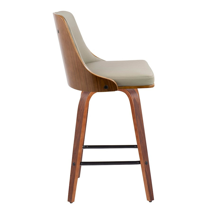 LumiSource Gianna Counter Stool Set/2 | Mid-Century Walnut Wood, Light Grey PU & Black Metal | Kitchen Island & Bar | Model B26-GNN2-SWVXWLLGY2