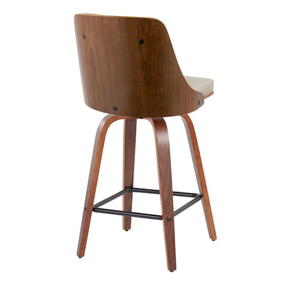 LumiSource Gianna Counter Stool Set/2 | Mid-Century Walnut Wood, Light Grey PU & Black Metal | Kitchen Island & Bar | Model B26-GNN2-SWVXWLLGY2