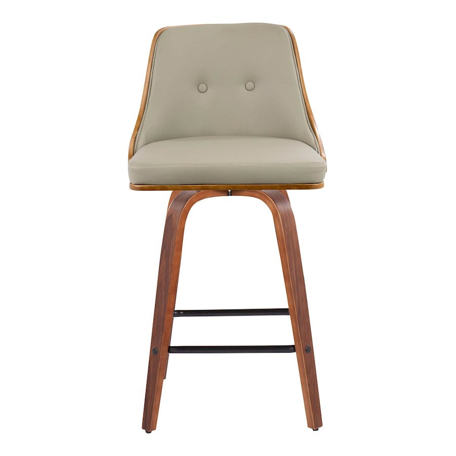 LumiSource Gianna Counter Stool Set/2 | Mid-Century Walnut Wood, Light Grey PU & Black Metal | Kitchen Island & Bar | Model B26-GNN2-SWVXWLLGY2