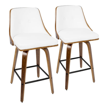 LumiSource Gianna Counter Stool Set/2 | Mid-Century Walnut Wood, White PU & Black Metal | Kitchen Island & Bar Seating | Model B26-GNN2-SWVXWLW2