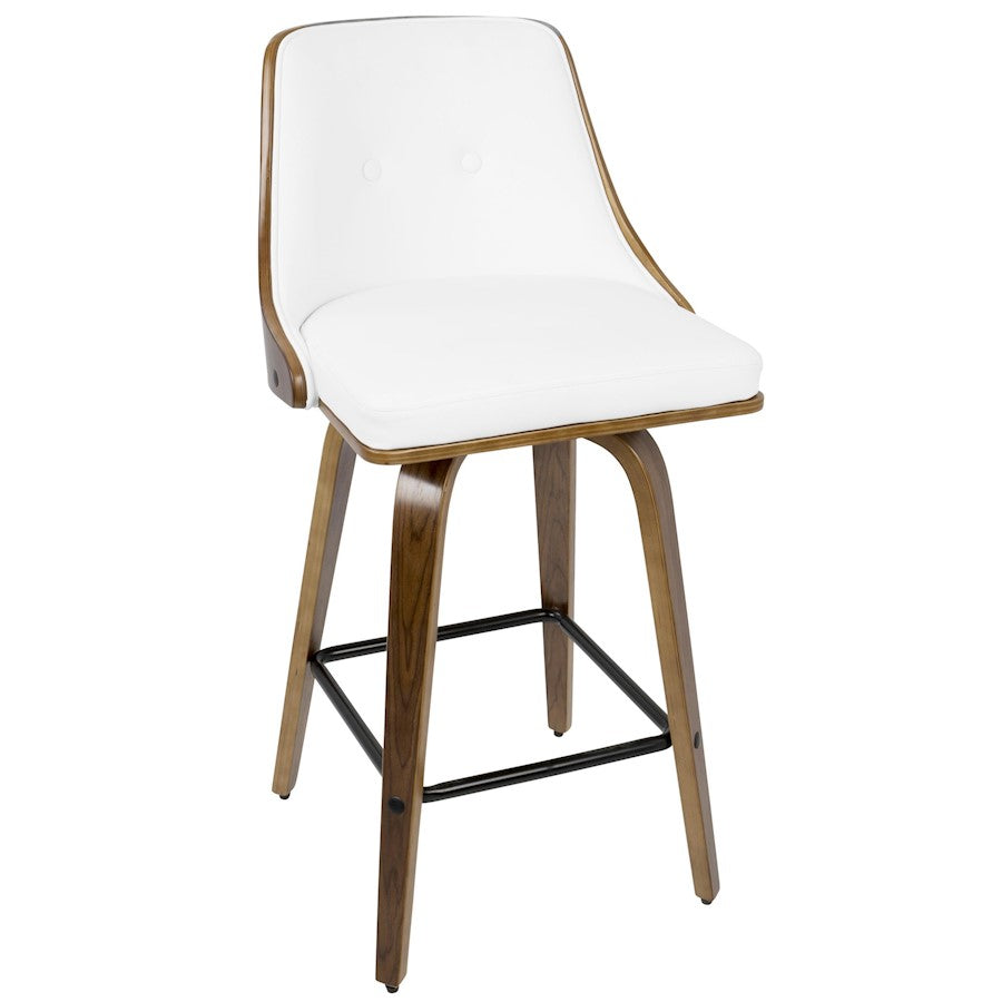 LumiSource Gianna Counter Stool Set/2 | Mid-Century Walnut Wood, White PU & Black Metal | Kitchen Island & Bar Seating | Model B26-GNN2-SWVXWLW2