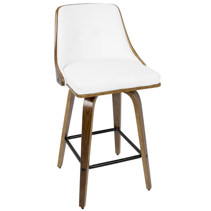 LumiSource Gianna Counter Stool Set/2 | Mid-Century Walnut Wood, White PU & Black Metal | Kitchen Island & Bar Seating | Model B26-GNN2-SWVXWLW2