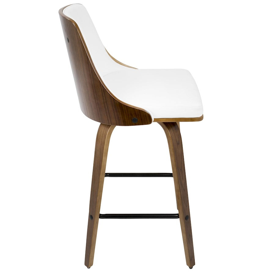 LumiSource Gianna Counter Stool Set/2 | Mid-Century Walnut Wood, White PU & Black Metal | Kitchen Island & Bar Seating | Model B26-GNN2-SWVXWLW2