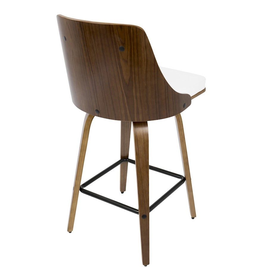 LumiSource Gianna Counter Stool Set/2 | Mid-Century Walnut Wood, White PU & Black Metal | Kitchen Island & Bar Seating | Model B26-GNN2-SWVXWLW2