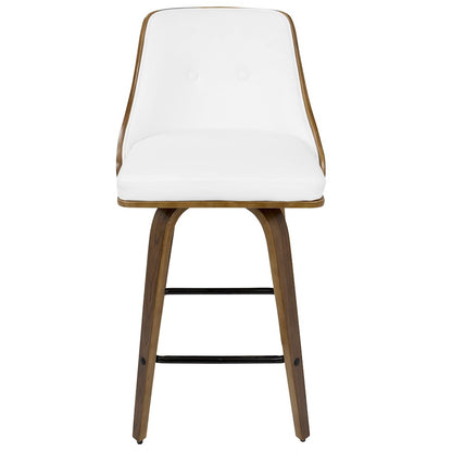 LumiSource Gianna Counter Stool Set/2 | Mid-Century Walnut Wood, White PU & Black Metal | Kitchen Island & Bar Seating | Model B26-GNN2-SWVXWLW2