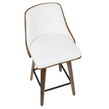 LumiSource Gianna Counter Stool Set/2 | Mid-Century Walnut Wood, White PU & Black Metal | Kitchen Island & Bar Seating | Model B26-GNN2-SWVXWLW2