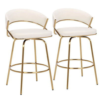 LumiSource Jie Counter Stool Set/2 | Glam Gold Metal & Cream Velvet | Kitchen Island & Bar Seating | 23 x 23 x 35.75 in | Model B26-JIECLAIRE-G2AUVCR2