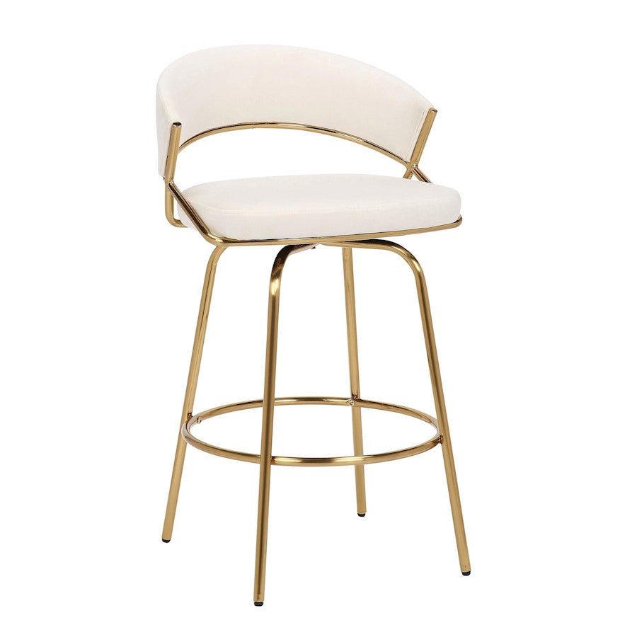 LumiSource Jie Counter Stool Set/2 | Glam Gold Metal & Cream Velvet | Kitchen Island & Bar Seating | 23 x 23 x 35.75 in | Model B26-JIECLAIRE-G2AUVCR2