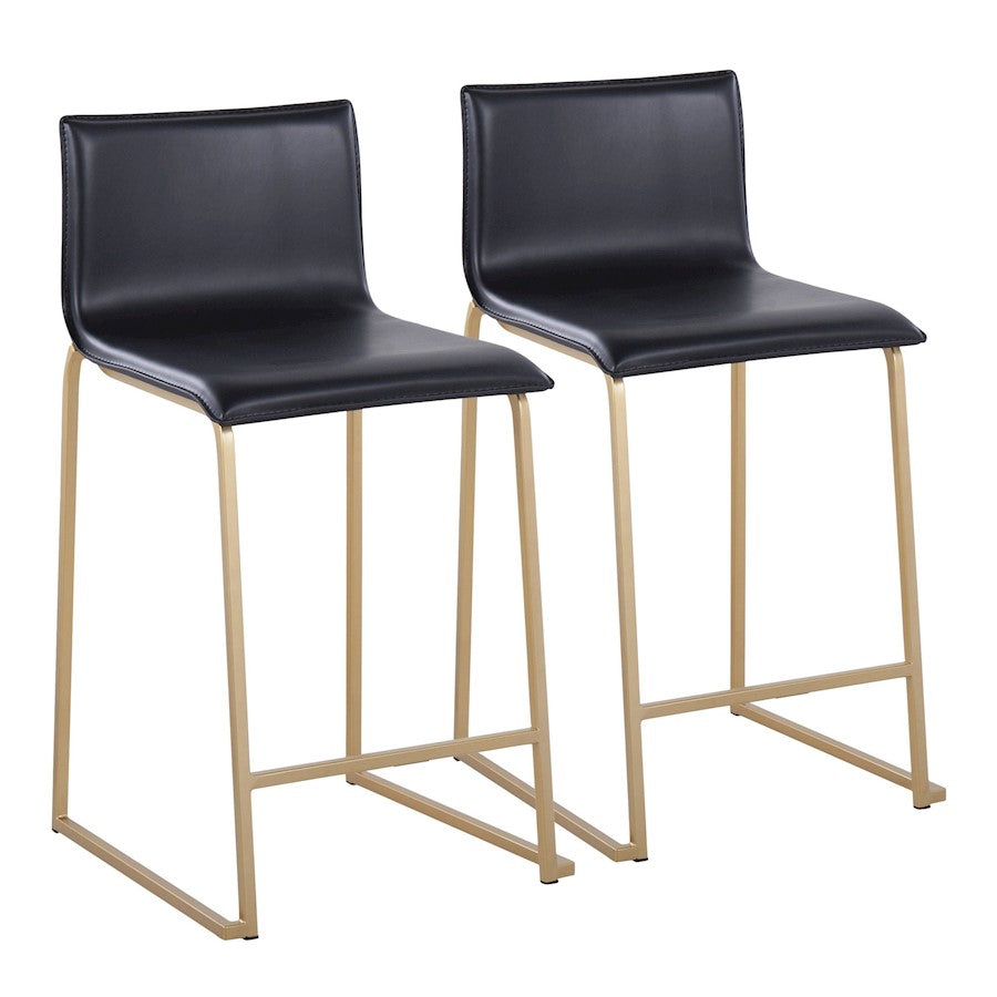 LumiSource Mara Counter Stool Set/2 | Contemporary Gold Metal & Black PU | Kitchen Island & Dining Area Seating | Model B26-MARAUPAUBK2