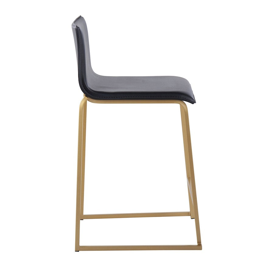 LumiSource Mara Counter Stool Set/2 | Contemporary Gold Metal & Black PU | Kitchen Island & Dining Area Seating | Model B26-MARAUPAUBK2