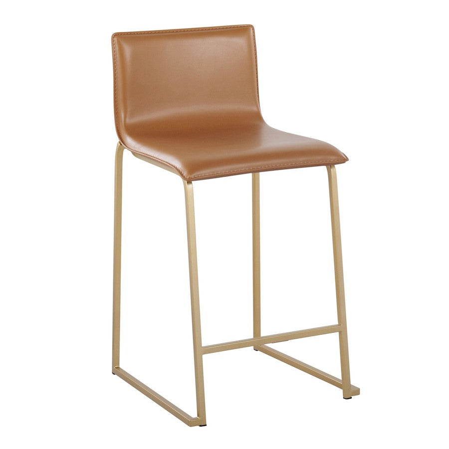 LumiSource Mara Counter Stool Set of 2 | Gold Metal and Camel PU | Kitchen Island & Dining Room Seating | 19 x 17.5 x 34.5 in | Model B26-MARAUPAUCAM2