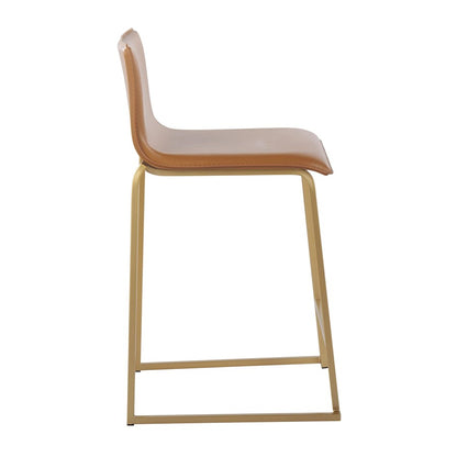 LumiSource Mara Counter Stool Set of 2 | Gold Metal and Camel PU | Kitchen Island & Dining Room Seating | 19 x 17.5 x 34.5 in | Model B26-MARAUPAUCAM2