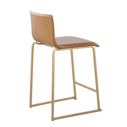 LumiSource Mara Counter Stool Set of 2 | Gold Metal and Camel PU | Kitchen Island & Dining Room Seating | 19 x 17.5 x 34.5 in | Model B26-MARAUPAUCAM2