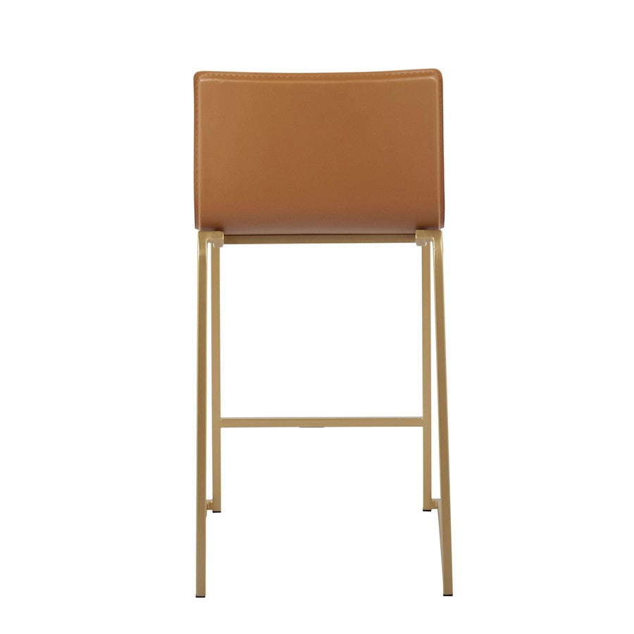 LumiSource Mara Counter Stool Set of 2 | Gold Metal and Camel PU | Kitchen Island & Dining Room Seating | 19 x 17.5 x 34.5 in | Model B26-MARAUPAUCAM2