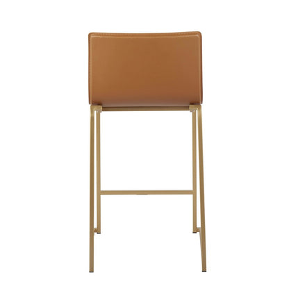 LumiSource Mara Counter Stool Set of 2 | Gold Metal and Camel PU | Kitchen Island & Dining Room Seating | 19 x 17.5 x 34.5 in | Model B26-MARAUPAUCAM2