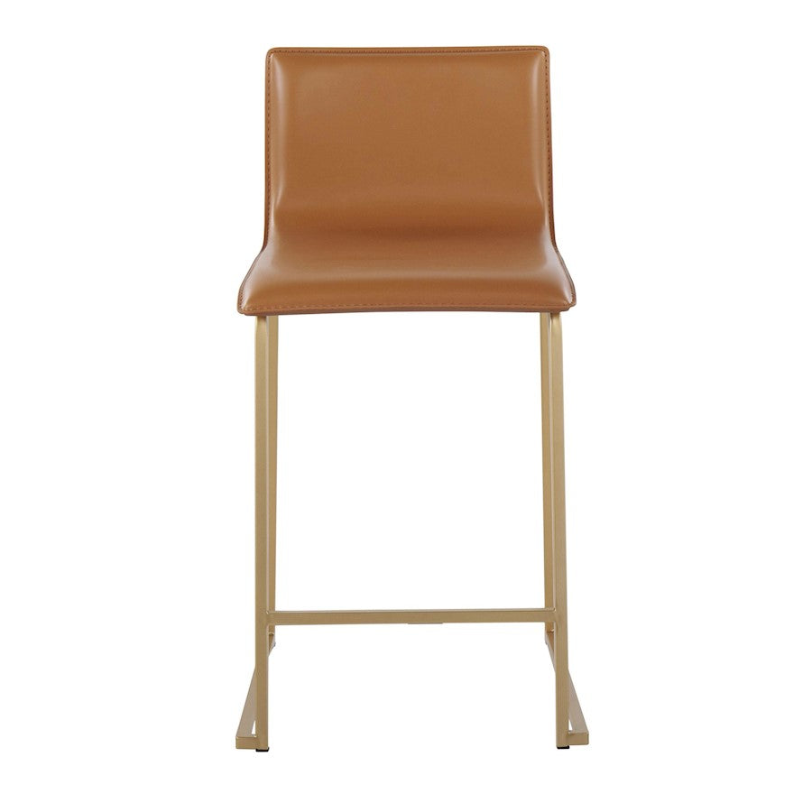 LumiSource Mara Counter Stool Set of 2 | Gold Metal and Camel PU | Kitchen Island & Dining Room Seating | 19 x 17.5 x 34.5 in | Model B26-MARAUPAUCAM2