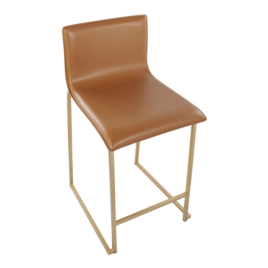 LumiSource Mara Counter Stool Set of 2 | Gold Metal and Camel PU | Kitchen Island & Dining Room Seating | 19 x 17.5 x 34.5 in | Model B26-MARAUPAUCAM2