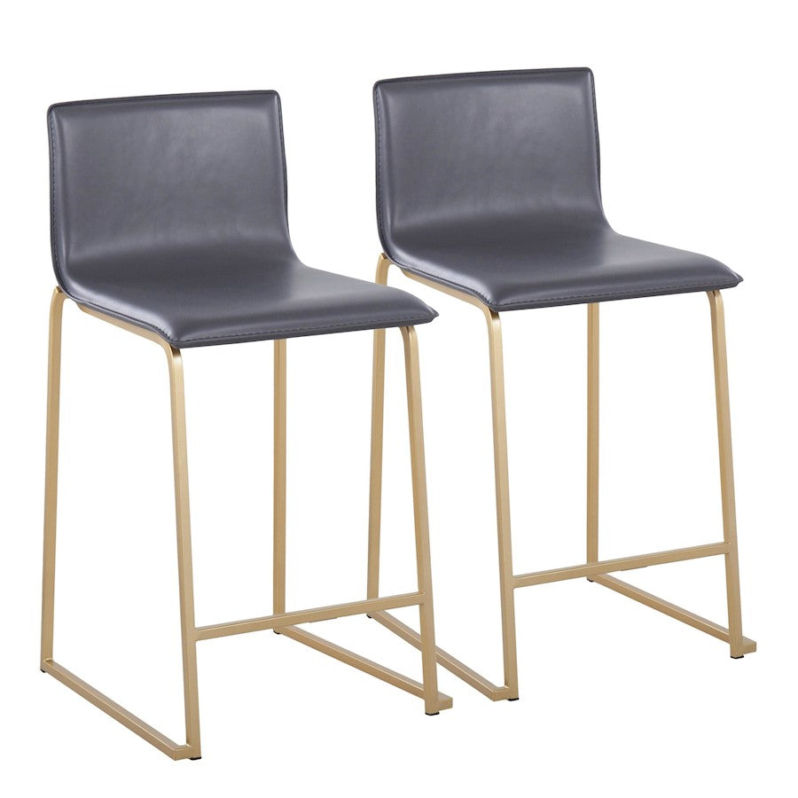 LumiSource Mara Counter Stool Set of 2 | Gold Metal and Grey PU | Kitchen Island & Dining Room Seating | 19 x 17.5 x 34.5 in | Model B26-MARAUPAUGY2