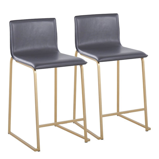 LumiSource Mara Counter Stool Set of 2 | Gold Metal and Grey PU | Kitchen Island & Dining Room Seating | 19 x 17.5 x 34.5 in | Model B26-MARAUPAUGY2