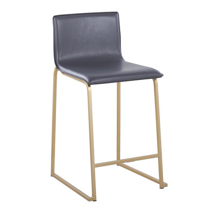 LumiSource Mara Counter Stool Set of 2 | Gold Metal and Grey PU | Kitchen Island & Dining Room Seating | 19 x 17.5 x 34.5 in | Model B26-MARAUPAUGY2