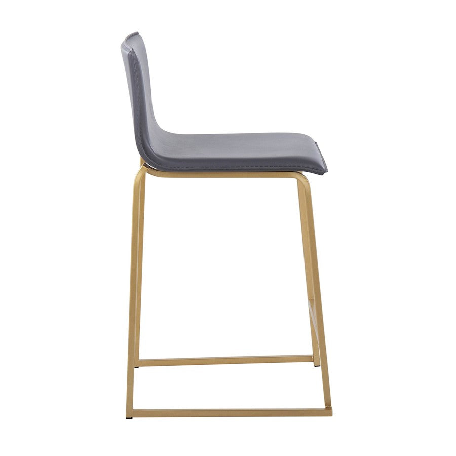 LumiSource Mara Counter Stool Set of 2 | Gold Metal and Grey PU | Kitchen Island & Dining Room Seating | 19 x 17.5 x 34.5 in | Model B26-MARAUPAUGY2