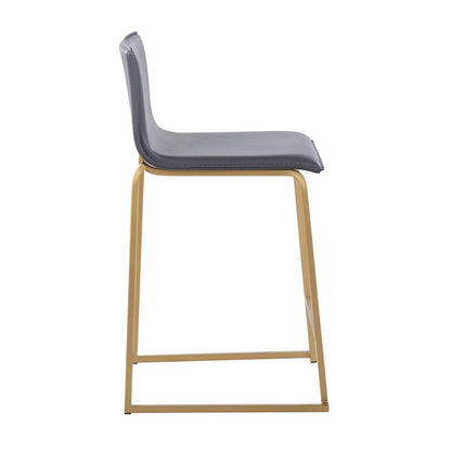 LumiSource Mara Counter Stool Set of 2 | Gold Metal and Grey PU | Kitchen Island & Dining Room Seating | 19 x 17.5 x 34.5 in | Model B26-MARAUPAUGY2