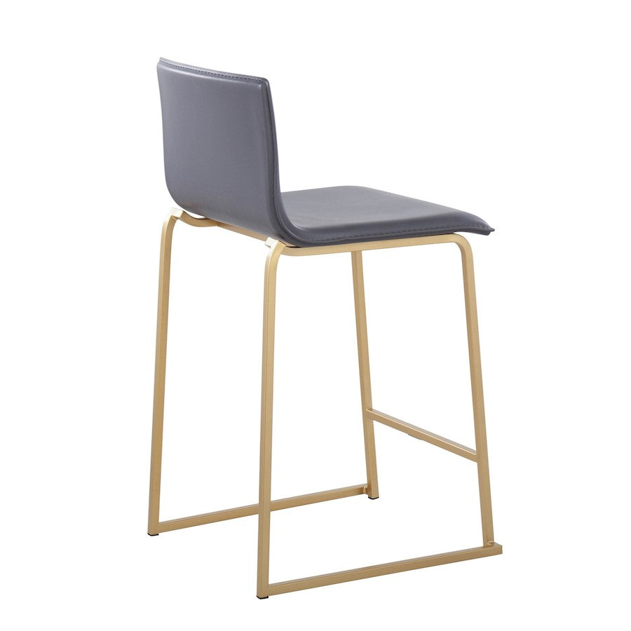 LumiSource Mara Counter Stool Set of 2 | Gold Metal and Grey PU | Kitchen Island & Dining Room Seating | 19 x 17.5 x 34.5 in | Model B26-MARAUPAUGY2