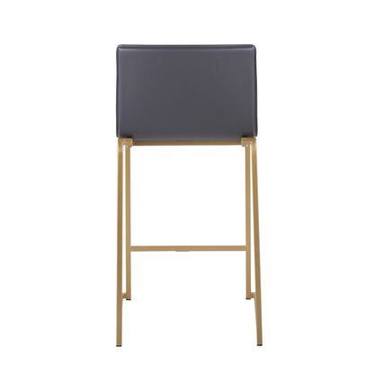 LumiSource Mara Counter Stool Set of 2 | Gold Metal and Grey PU | Kitchen Island & Dining Room Seating | 19 x 17.5 x 34.5 in | Model B26-MARAUPAUGY2