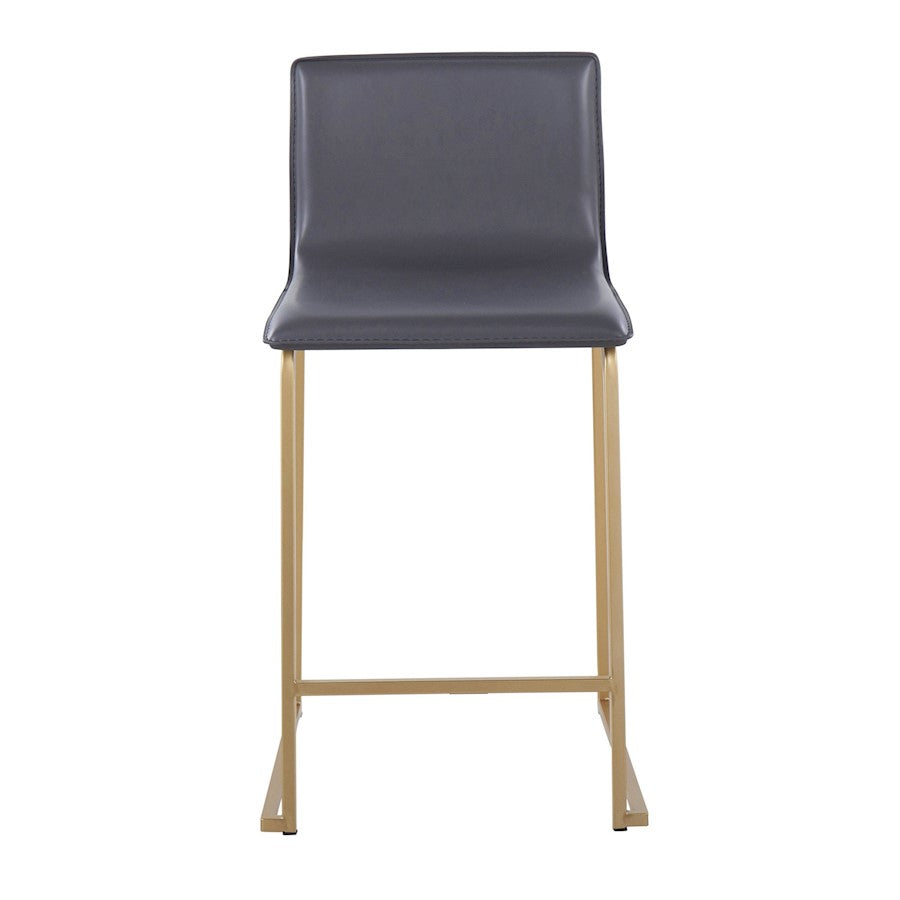 LumiSource Mara Counter Stool Set of 2 | Gold Metal and Grey PU | Kitchen Island & Dining Room Seating | 19 x 17.5 x 34.5 in | Model B26-MARAUPAUGY2