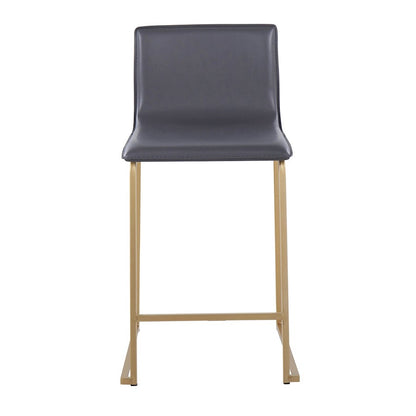 LumiSource Mara Counter Stool Set of 2 | Gold Metal and Grey PU | Kitchen Island & Dining Room Seating | 19 x 17.5 x 34.5 in | Model B26-MARAUPAUGY2