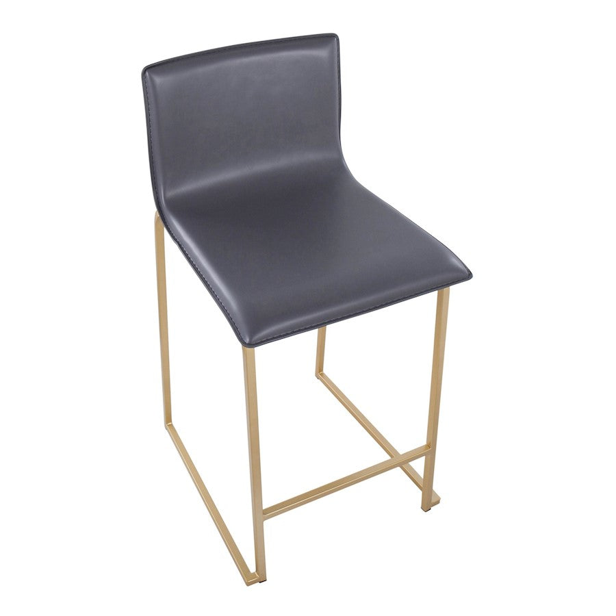 LumiSource Mara Counter Stool Set of 2 | Gold Metal and Grey PU | Kitchen Island & Dining Room Seating | 19 x 17.5 x 34.5 in | Model B26-MARAUPAUGY2