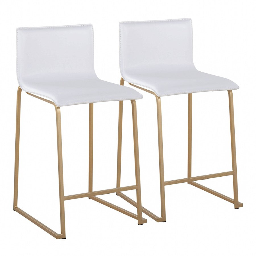 LumiSource Mara Counter Stool Set of 2 | Gold Metal and White PU | Kitchen Island & Dining Room Seating | 19 x 17.5 x 34.5 in | Model B26-MARAUPAUW2