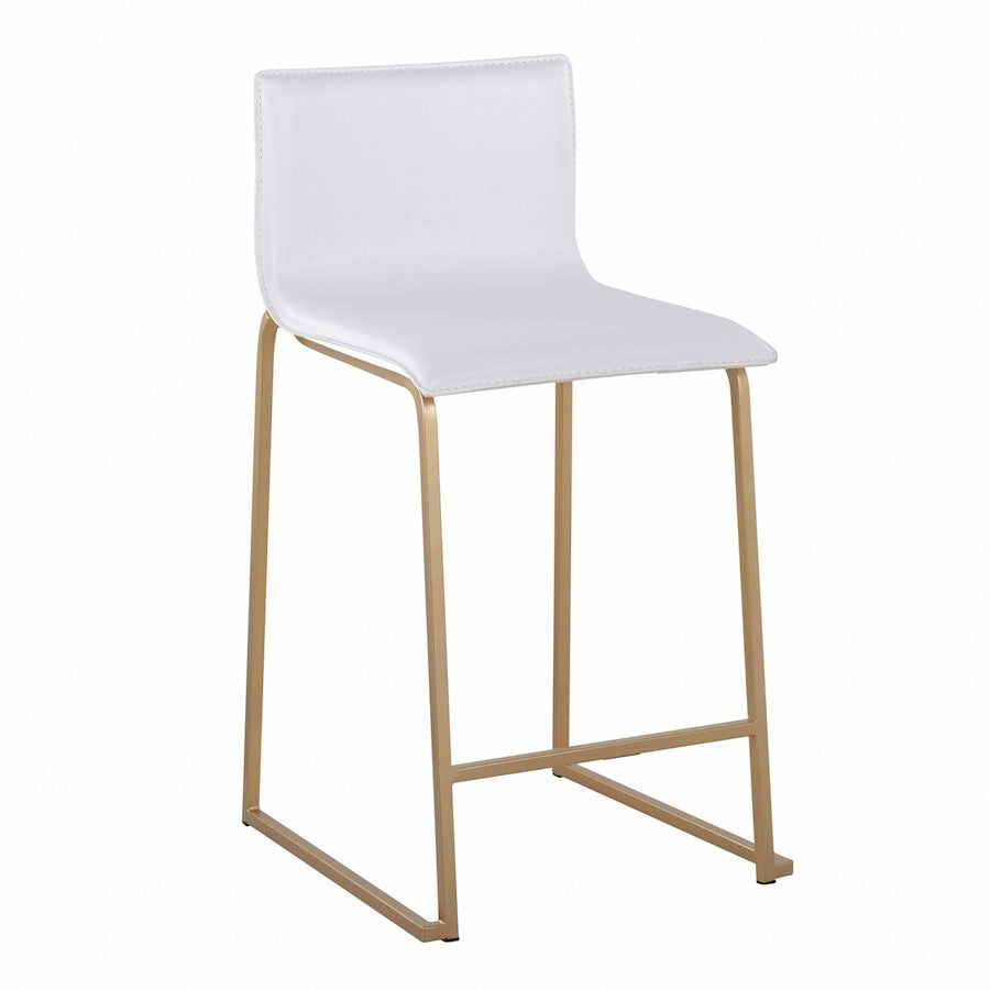 LumiSource Mara Counter Stool Set of 2 | Gold Metal and White PU | Kitchen Island & Dining Room Seating | 19 x 17.5 x 34.5 in | Model B26-MARAUPAUW2