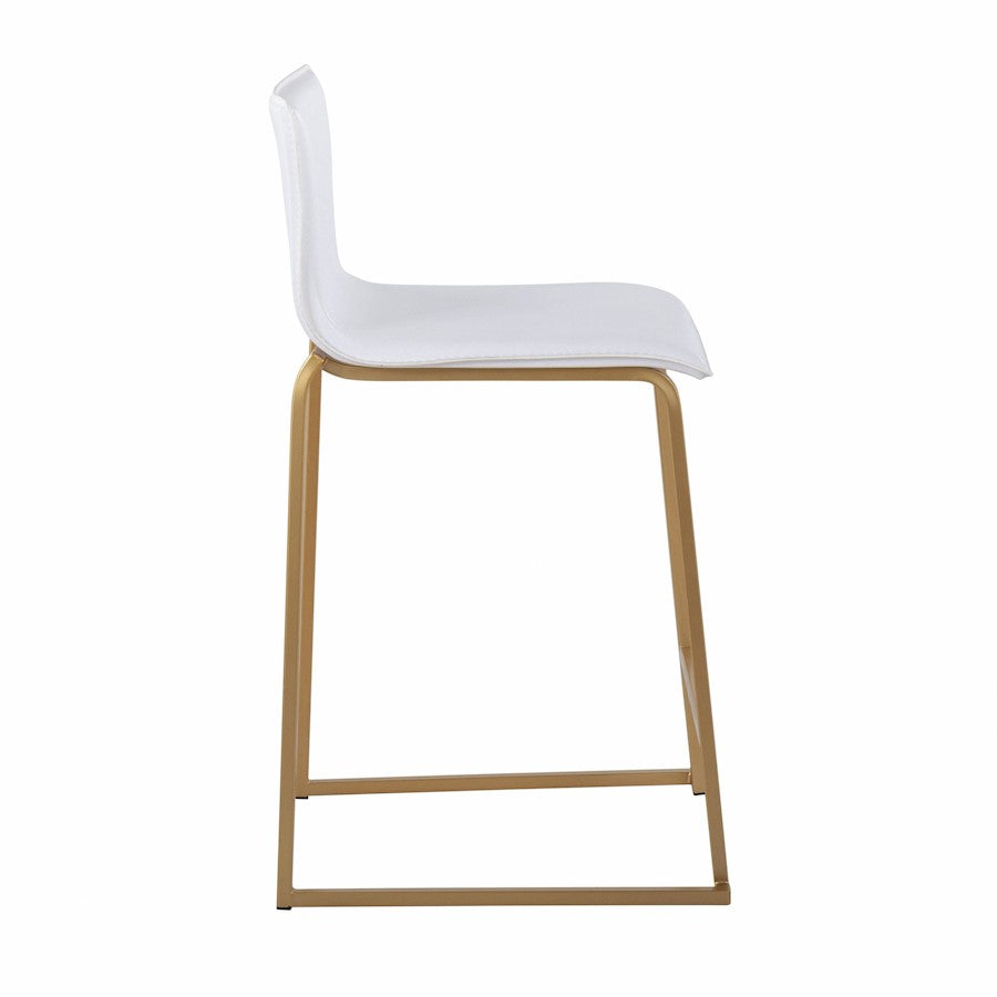 LumiSource Mara Counter Stool Set of 2 | Gold Metal and White PU | Kitchen Island & Dining Room Seating | 19 x 17.5 x 34.5 in | Model B26-MARAUPAUW2