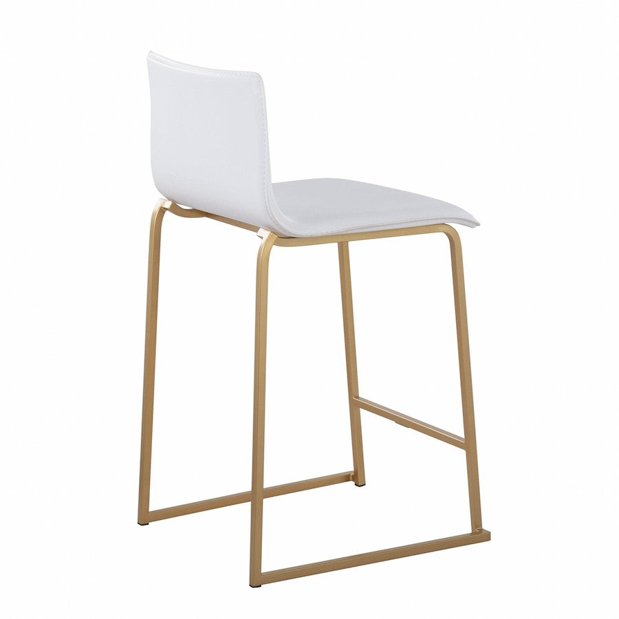 LumiSource Mara Counter Stool Set of 2 | Gold Metal and White PU | Kitchen Island & Dining Room Seating | 19 x 17.5 x 34.5 in | Model B26-MARAUPAUW2